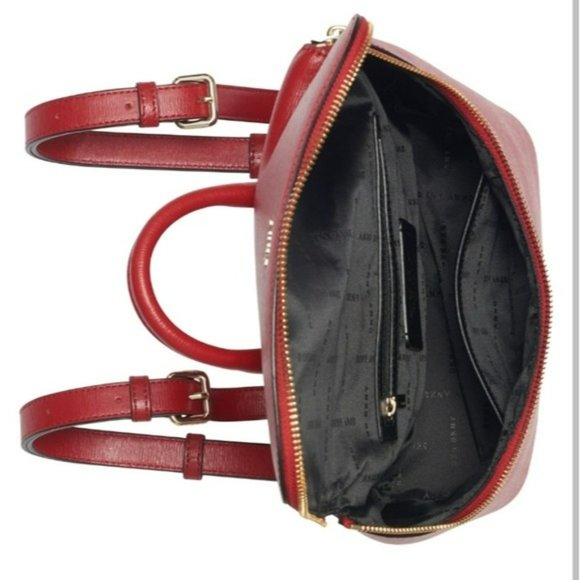 DKNY Bryant Leather Top Zip Backpack -Bright Red - Picture 3 of 7